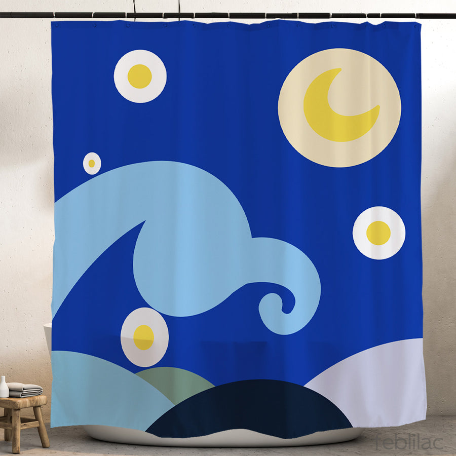 Feblilac Simple Strokes of Starry Sky Shower Curtain with Hook