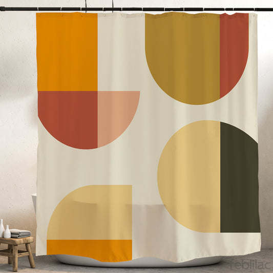 Feblilac Orange Semicircle Rectangle Shower Curtain with Hook