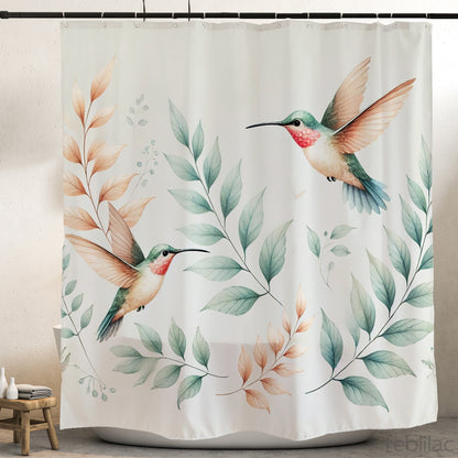 Feblilac Hummingbird and Leaves Shower Curtain with Hooks