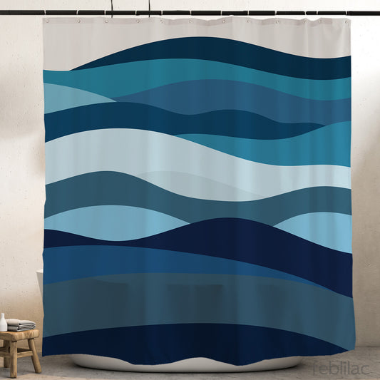 Feblilac Blue Ocean Waves Shower Curtain with Hook