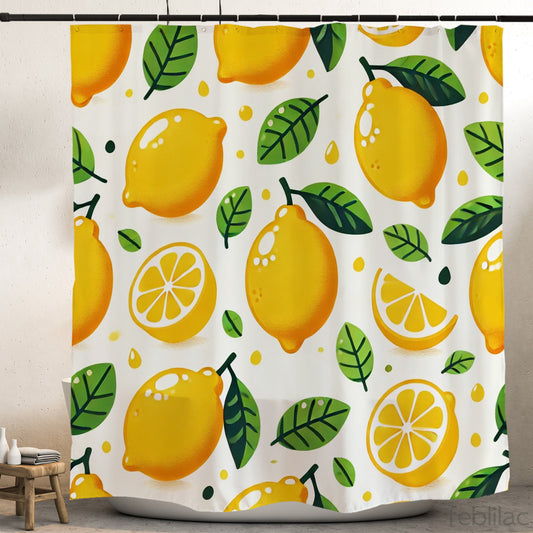 Feblilac Lemon Pattern Shower Curtain with Hooks