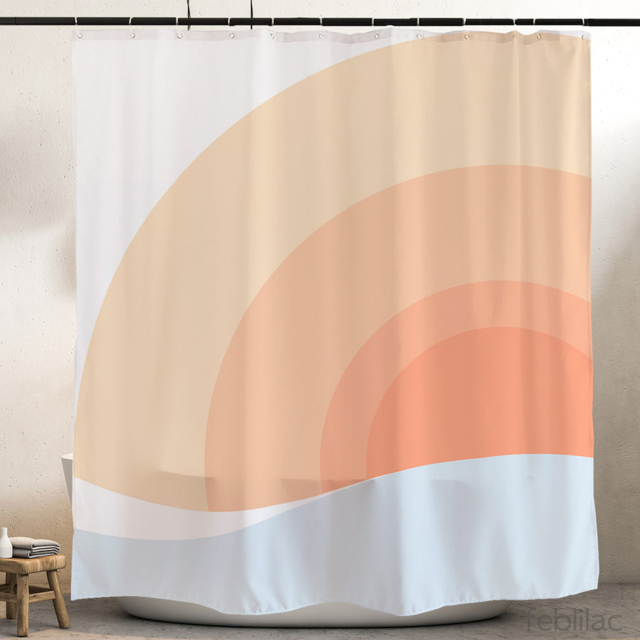 Feblilac Pink Gradient Sun Rising Shower Curtain with Hook