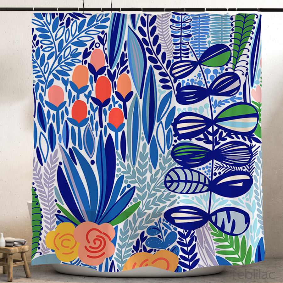 Feblilac Tropical Leaves Shower Curtain with Hook