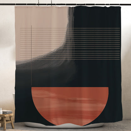 Feblilac Red and Black Modern Abstract Shower Curtain with Hook