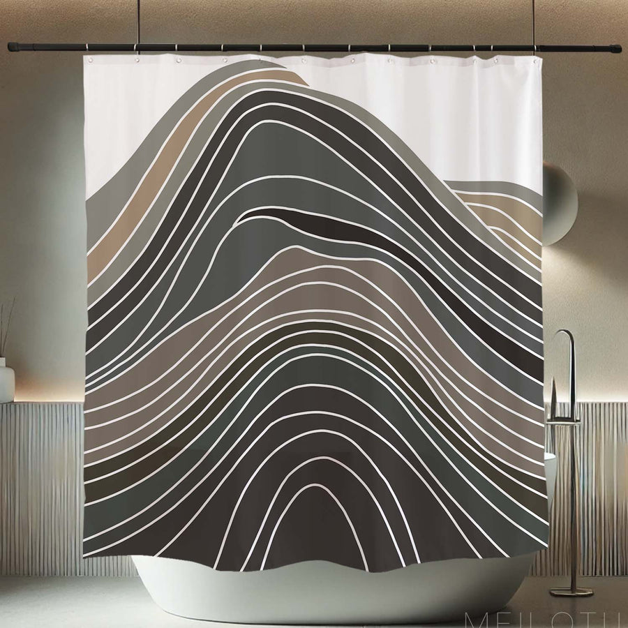 Feblilac Mountains Dark Green and Brown Shower Curtain with Hooks - view 2
