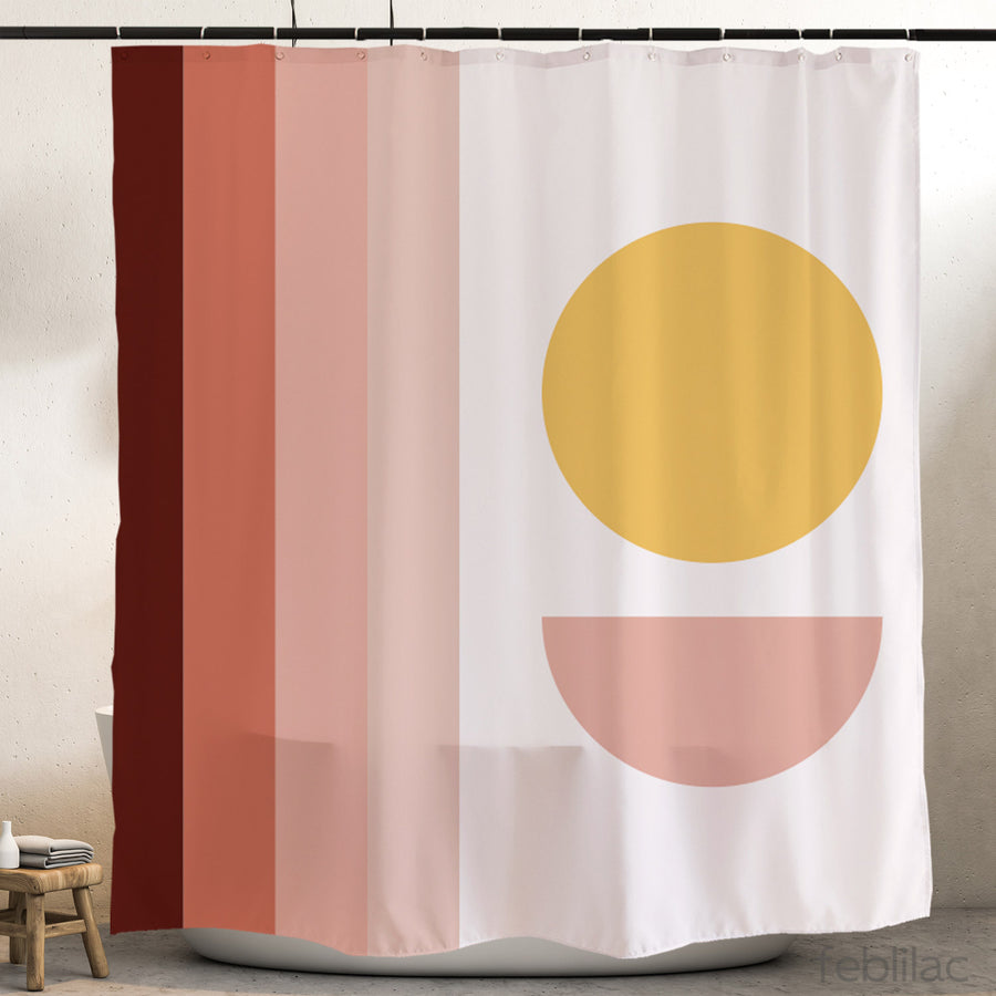 Feblilac Pink Sun Stripes Shower Curtain with Hook