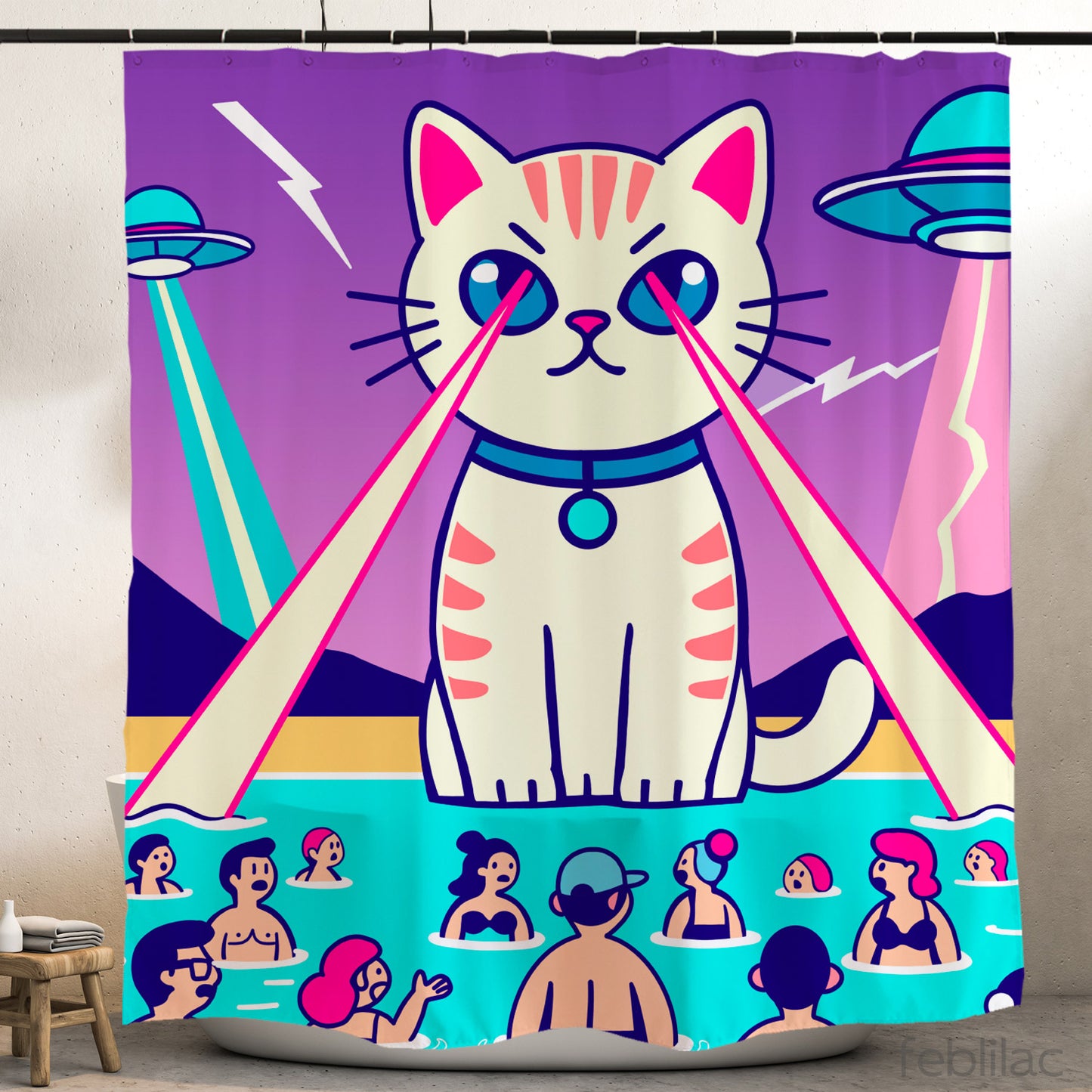 Feblilac Laser Cat Shower Curtain with Hooks