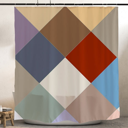 Feblilac Colorful Checkerboard Shower Curtain with Hooks