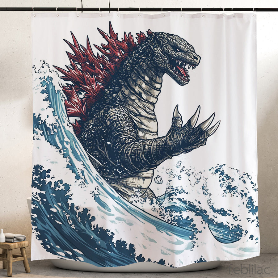 Feblilac Japanese Wave Monster Shower Curtain with Hook
