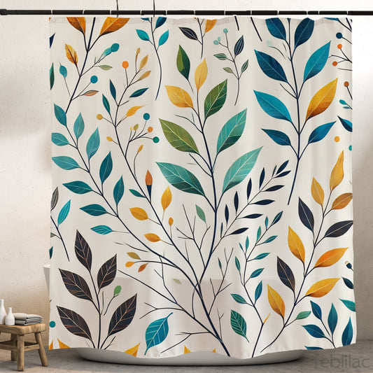 Feblilac Colorful Leaves Beige Background Shower Curtain with Hooks