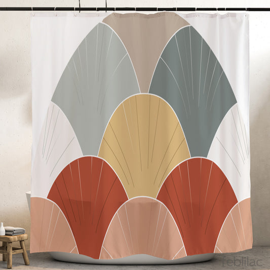 Feblilac Orange Wavy Semicircle Shower Curtain with Hook