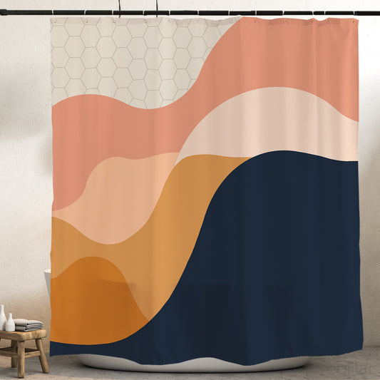 Feblilac Six-Color Wave Mountain Shower Curtain with Hooks