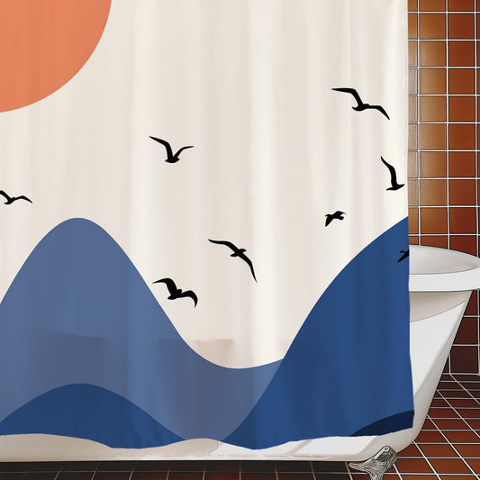 Feblilac Mountain Swallow Shower Curtain with Hook