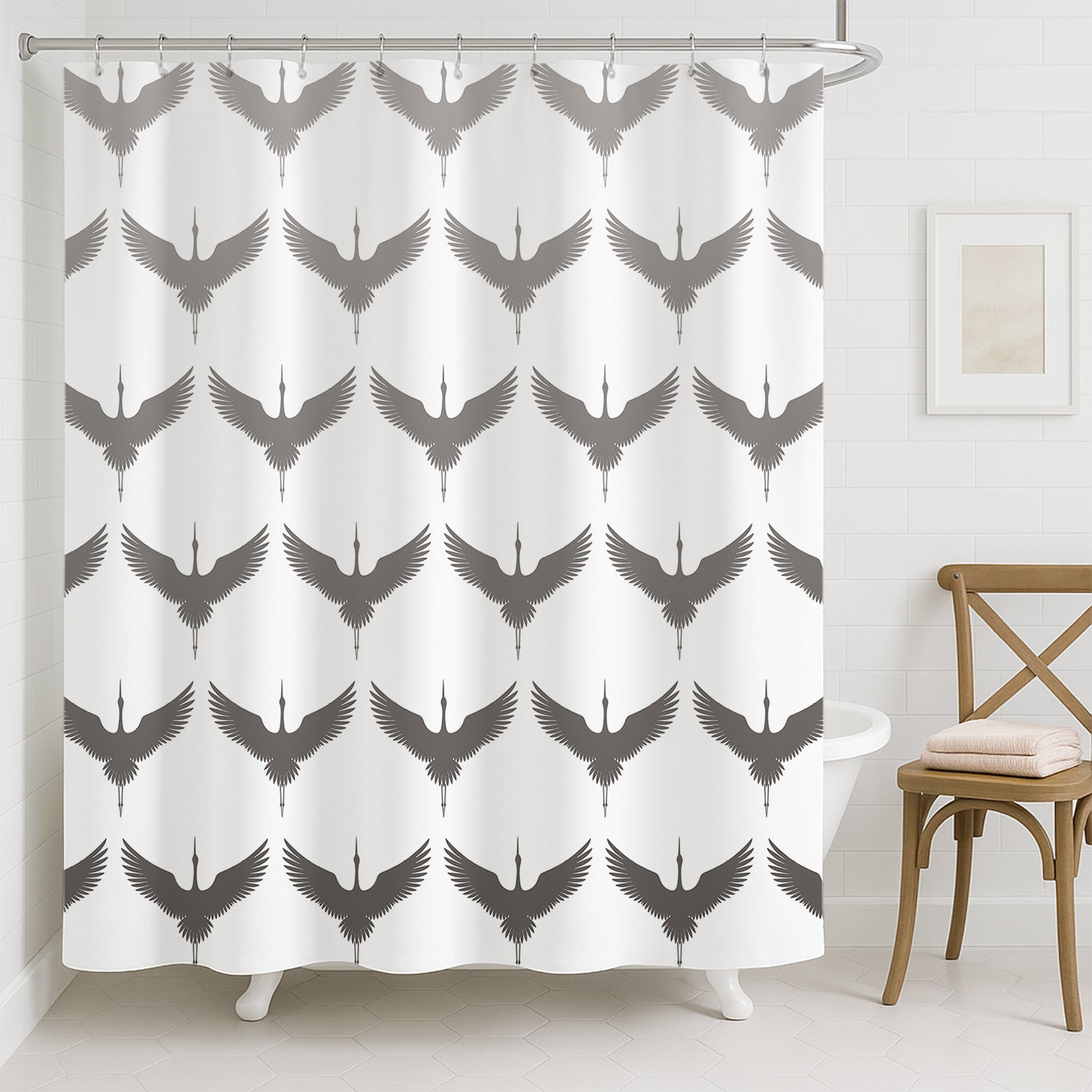 Feblilac Japanese Crane Shower Curtain | Waterproof Japandi Bathroom Decor - view 6