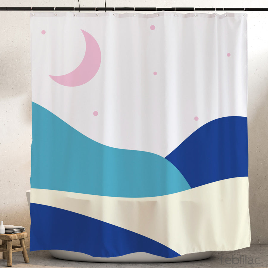 Feblilac Blue Pink Night Starry Sky Shower Curtain with Hook