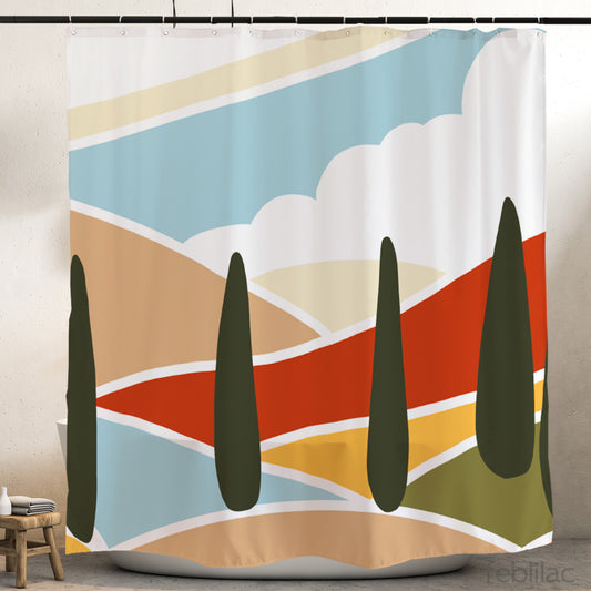 Feblilac Red and Blue Mountains Shower Curtain with Hook