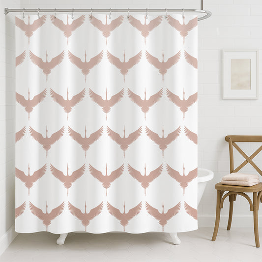 Feblilac Japanese Crane Shower Curtain | Waterproof Japandi Bathroom Decor