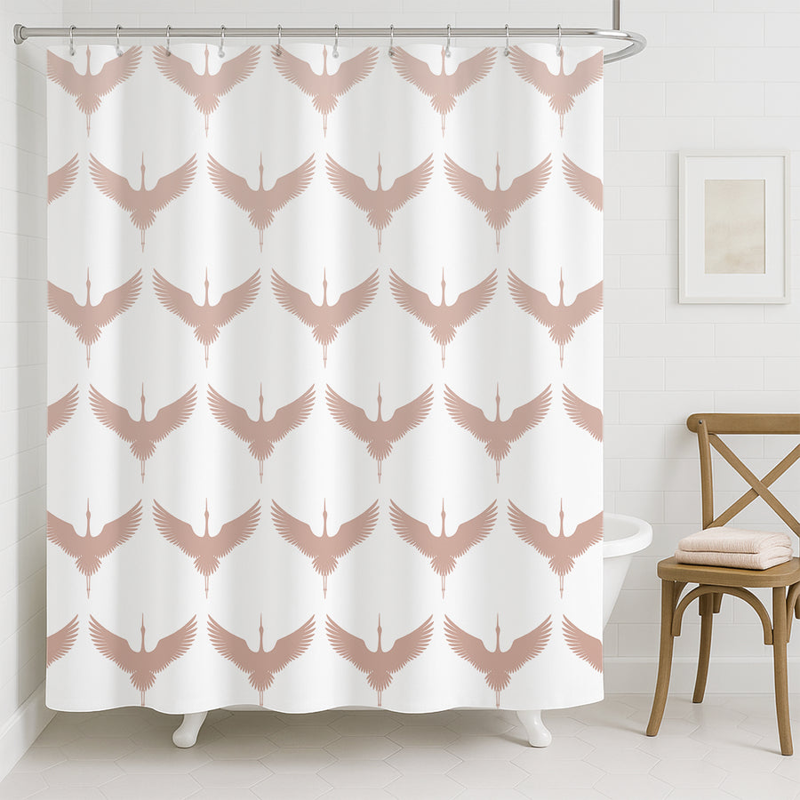 Feblilac Japanese Crane Shower Curtain | Waterproof Japandi Bathroom Decor