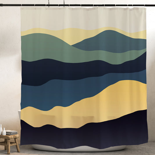 Feblilac Navy Blue Mountains Shower Curtain with Hooks