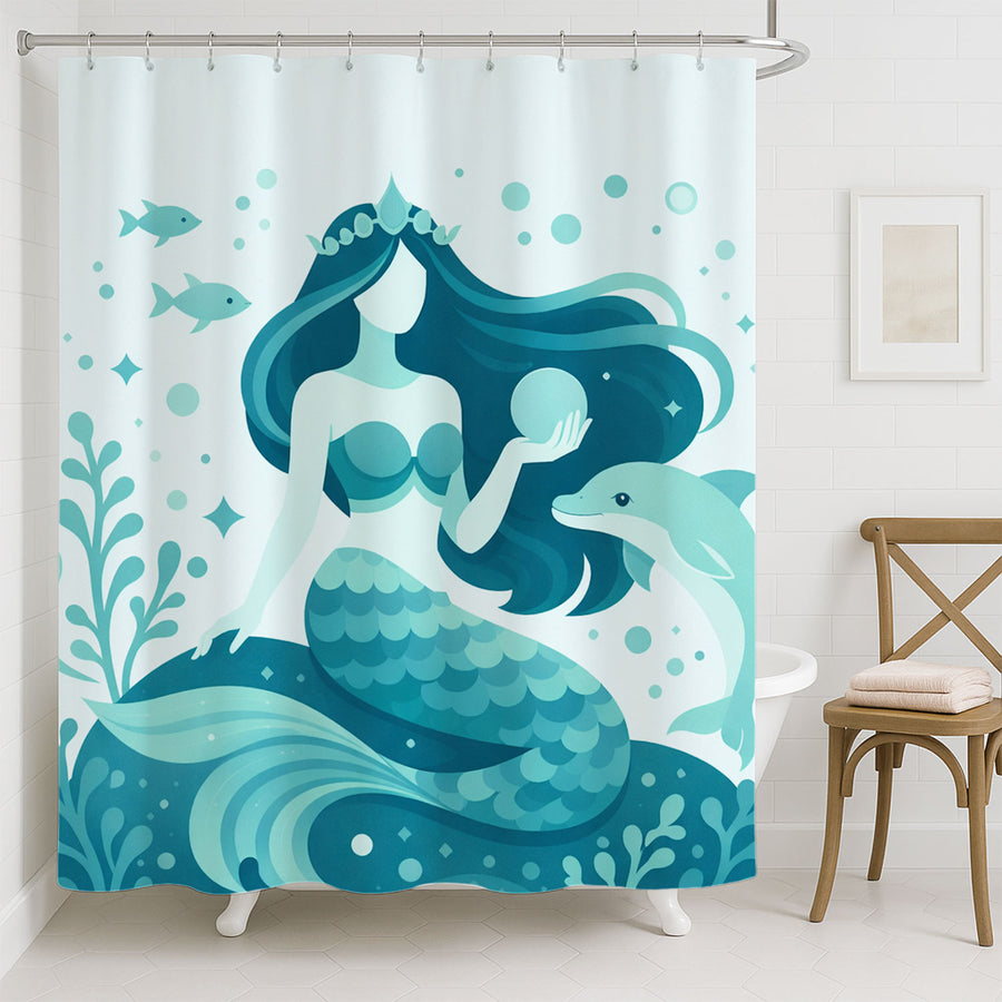 Feblilac Product Title Teal Mermaid Shower Curtain, Ocean Dolphin Bathroom Curtain