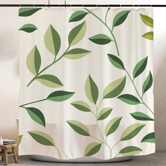 Feblilac Small Leaves Green Beige Background Shower Curtain with Hook
