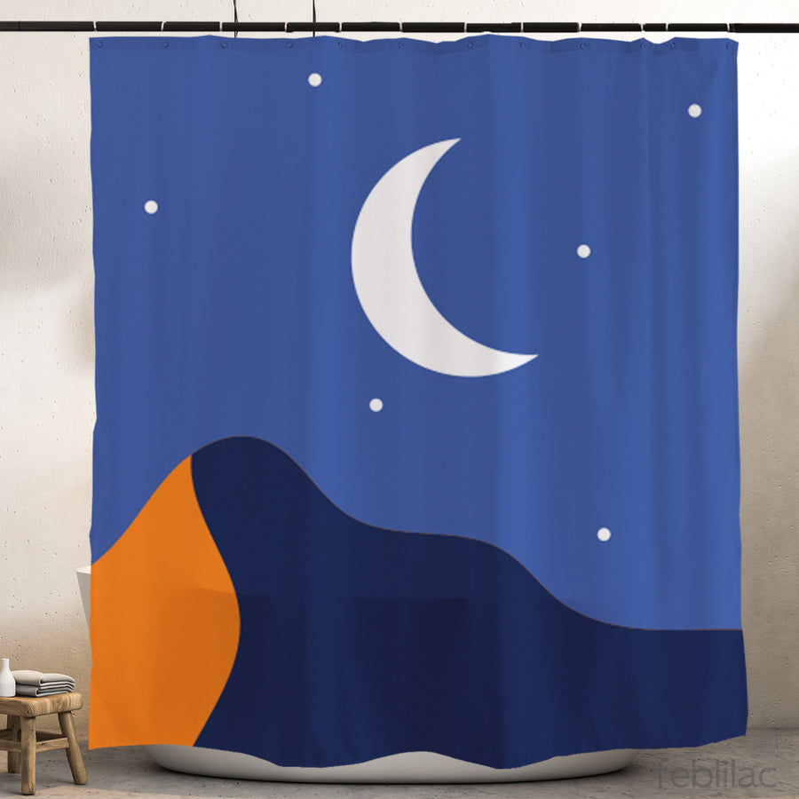 Feblilac Stars Moon and Mountains Shower Curtain with Hook