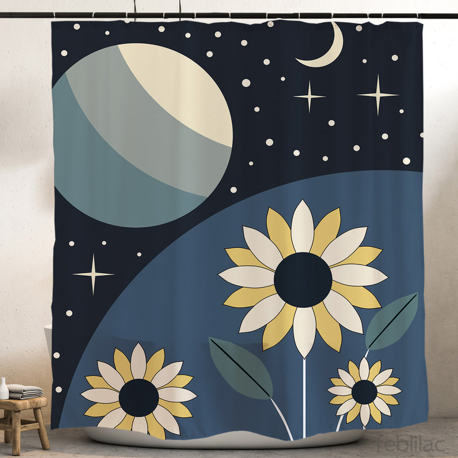 Feblilac Planet Sunflower Shower Curtain with Hook