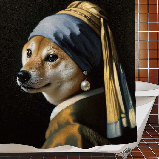 Feblilac Shiba Inu with Pearl Earrings Shower Curtain with Hook