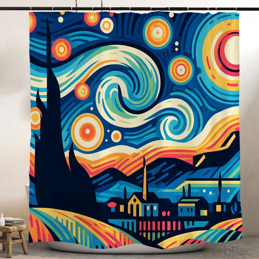 Feblilac Starry Sky Illustration Version Shower Curtain with Hook