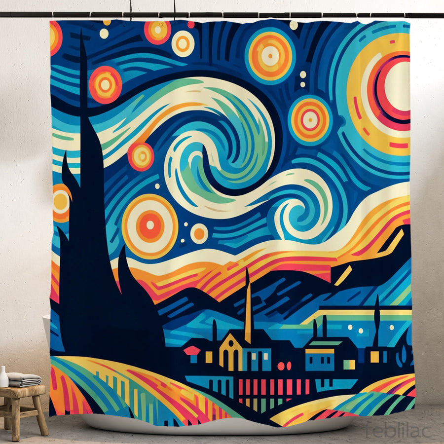Feblilac Starry Sky Illustration Version Shower Curtain with Hook