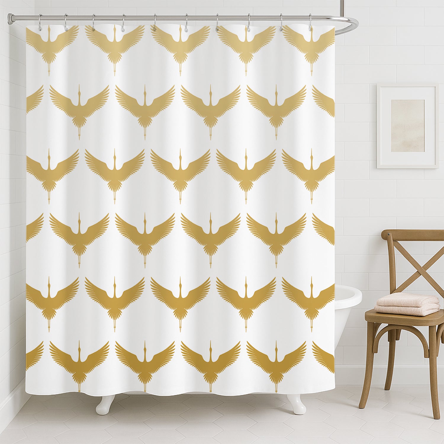 Feblilac Japanese Crane Shower Curtain | Waterproof Japandi Bathroom Decor - view 5