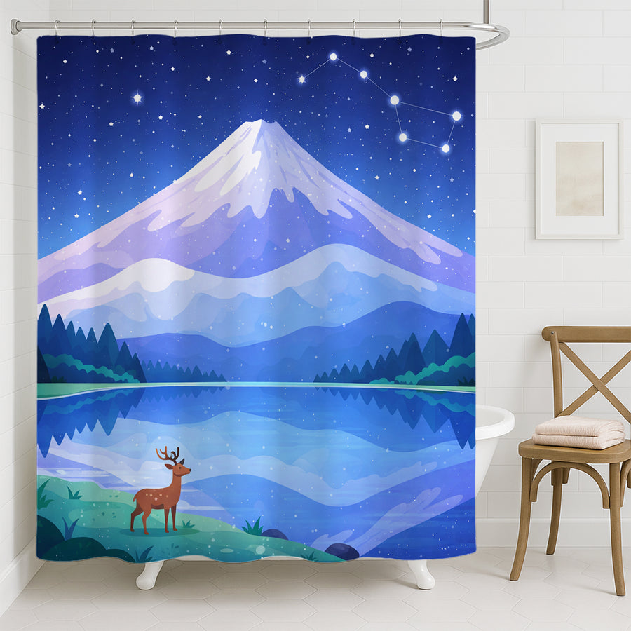 Feblilac Starry Mountain Lake Shower Curtain