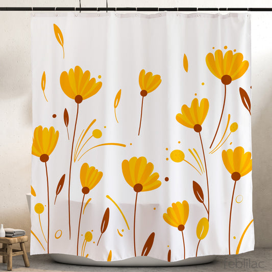 Feblilac Hand Painted Flowers Leaves Orange Yellow Shower Curtain with Hook