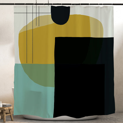 Feblilac Green Black Yellow Modern Abstract Shower Curtain with Hooks