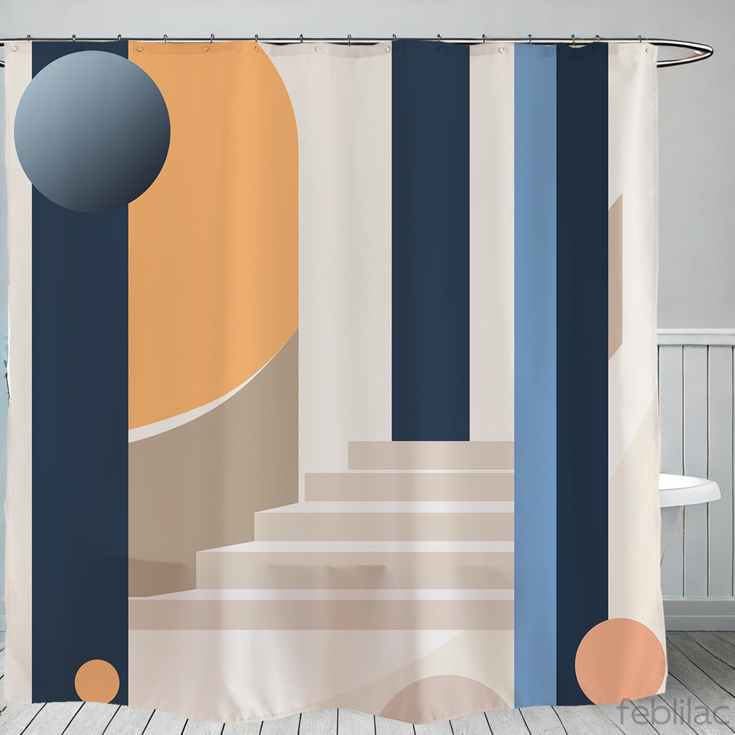 Feblilac Modern Simple Staircase Shower Curtain with Hook