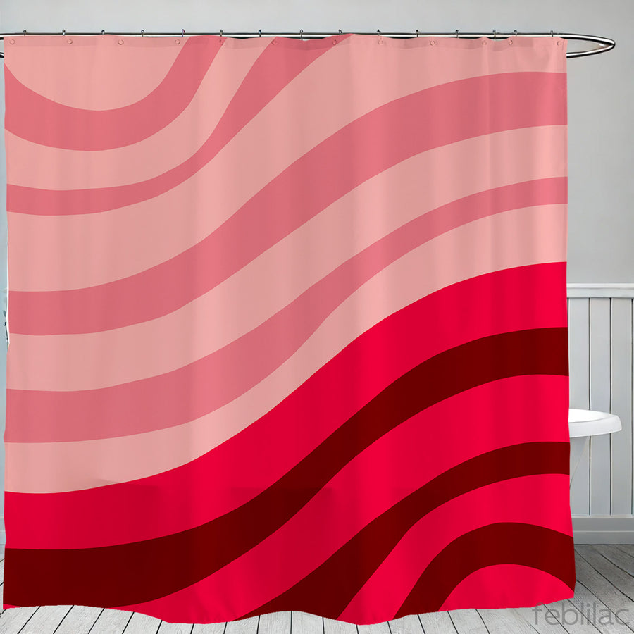 Feblilac Minimal Abstract Curves shower curtain with a bathtub and folded towels