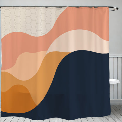 Feblilac Six-Color Wave Mountain Shower Curtain with Hooks