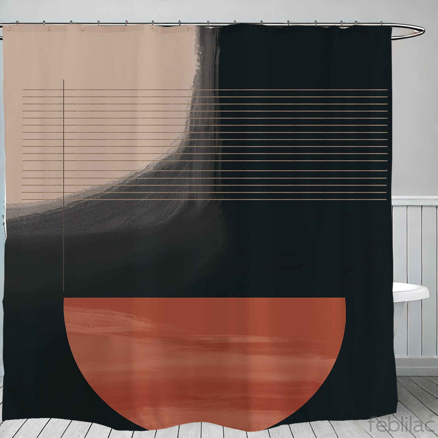 Feblilac Red and Black Modern Abstract Shower Curtain with Hook