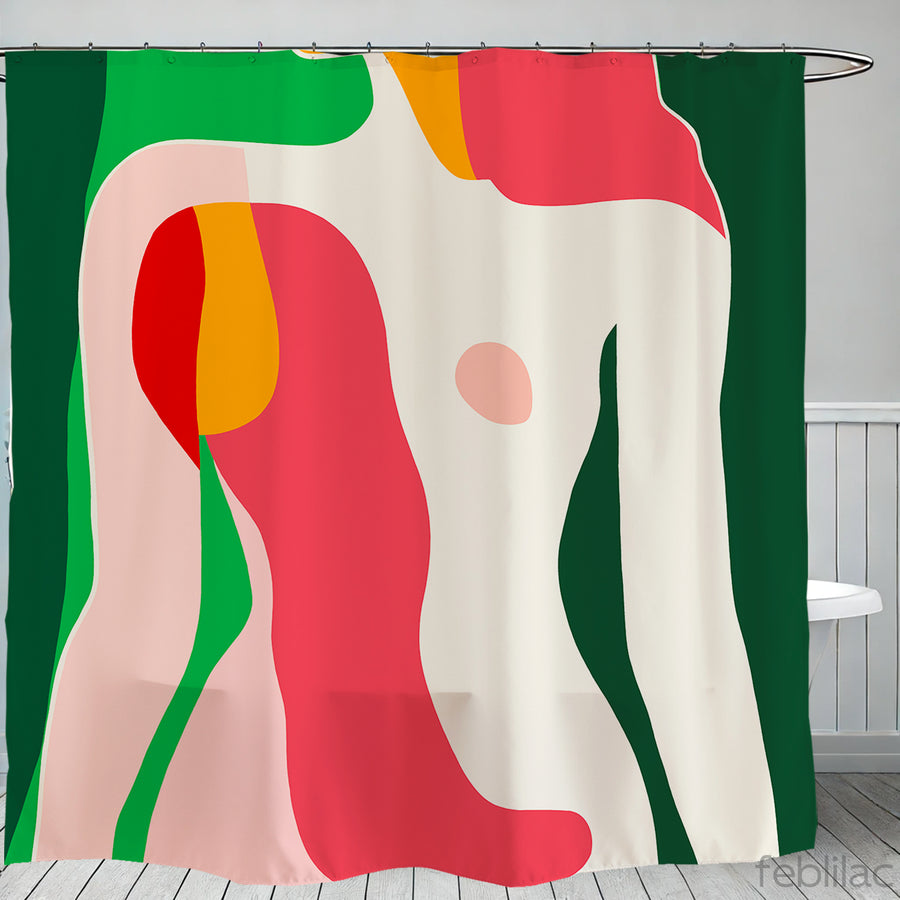 Feblilac Modern Abstract Woman Shower Curtain with Hook - view 2