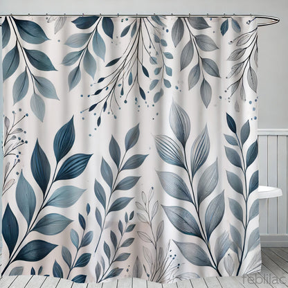 Feblilac Blue Leaf Shower Curtain with Hooks