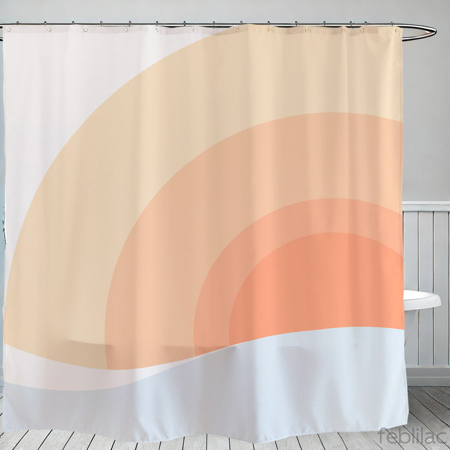 Feblilac Pink Gradient Sun Rising Shower Curtain with Hook - view 2