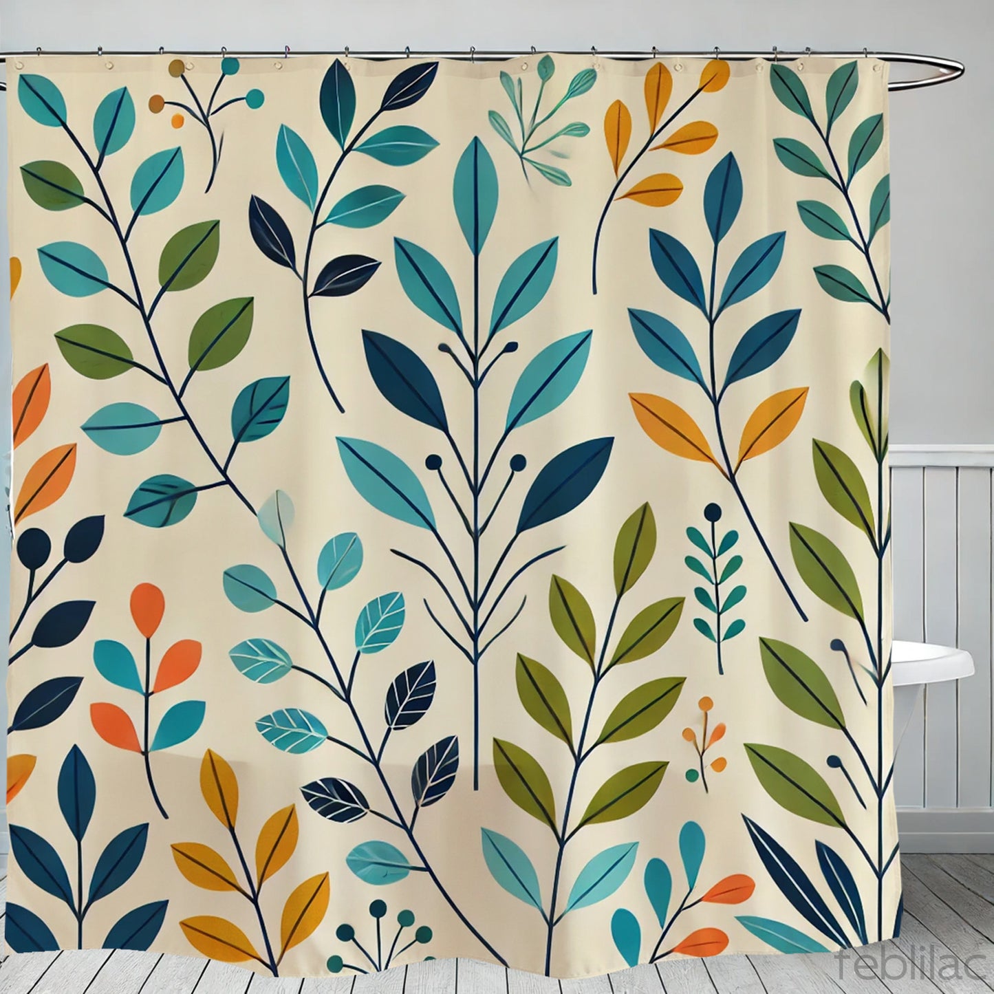 Feblilac Colored Leaves Shower Curtain with Hooks