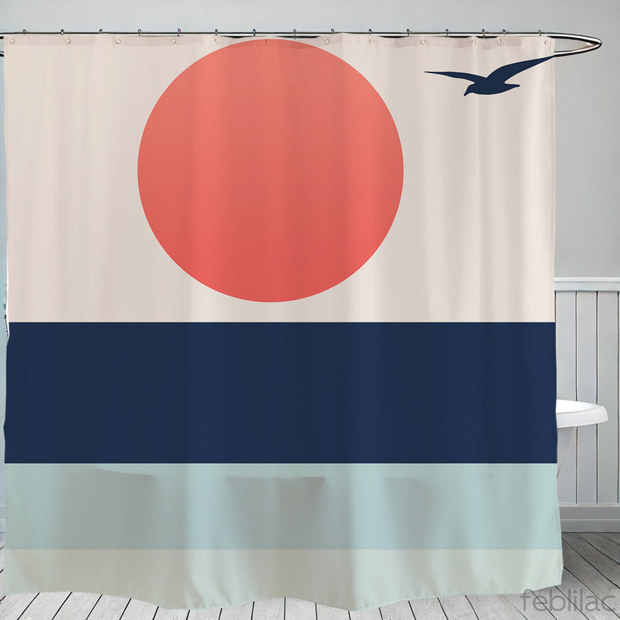 Feblilac Seagull Sunset Blue Tide Shower Curtain with Hook - view 2