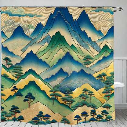 Feblilac Japanese Mountains Shower Curtain with Hooks