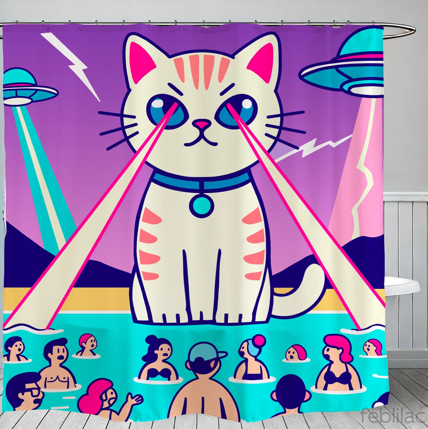 Feblilac Laser Cat Shower Curtain with Hooks