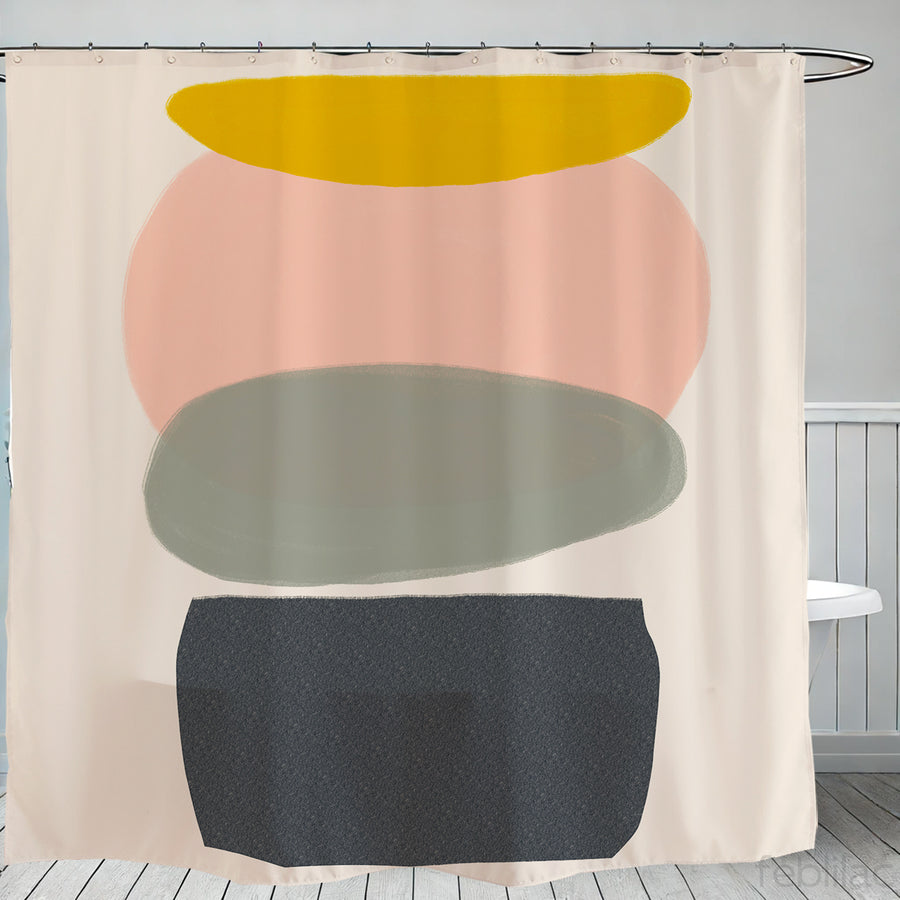 Feblilac Four Color Blocks Abstract Stone Shower Curtain with Hooks - view 2