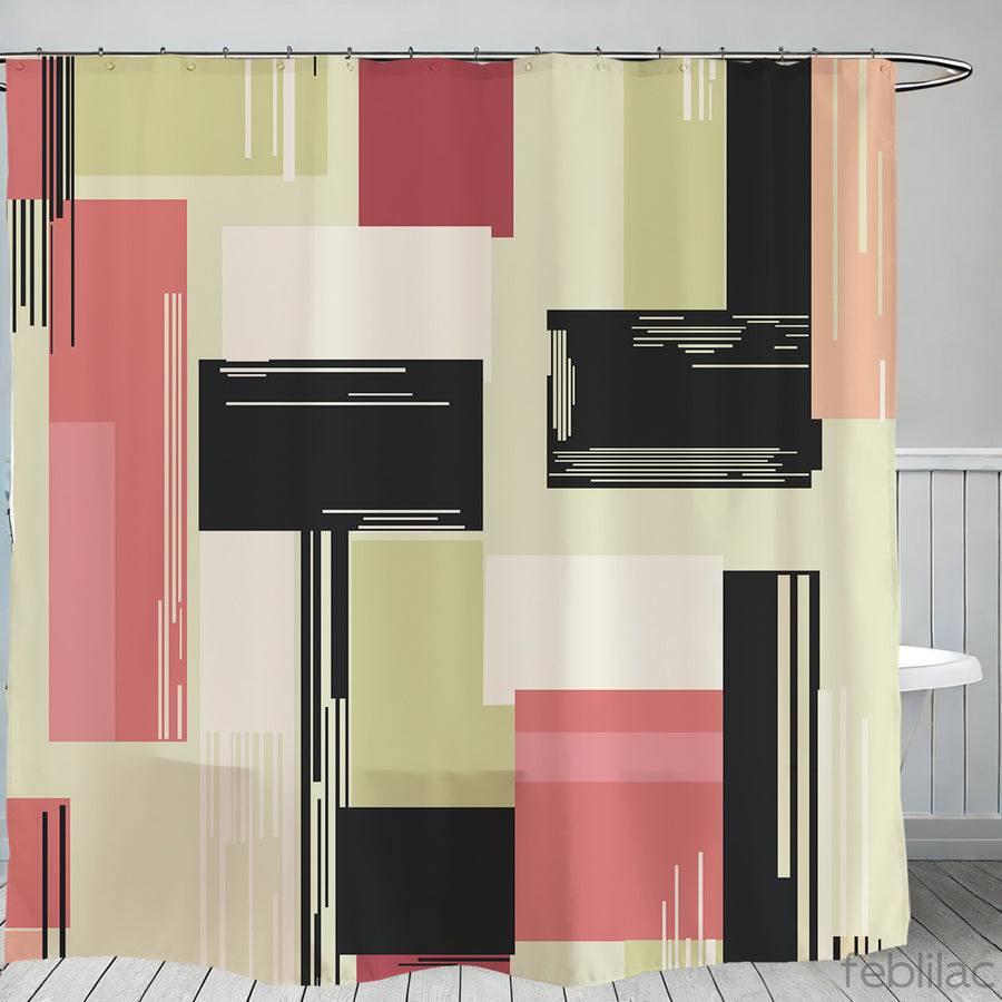 Feblilac Colorful Abstract Blocks Shower Curtain with Hook - view 2