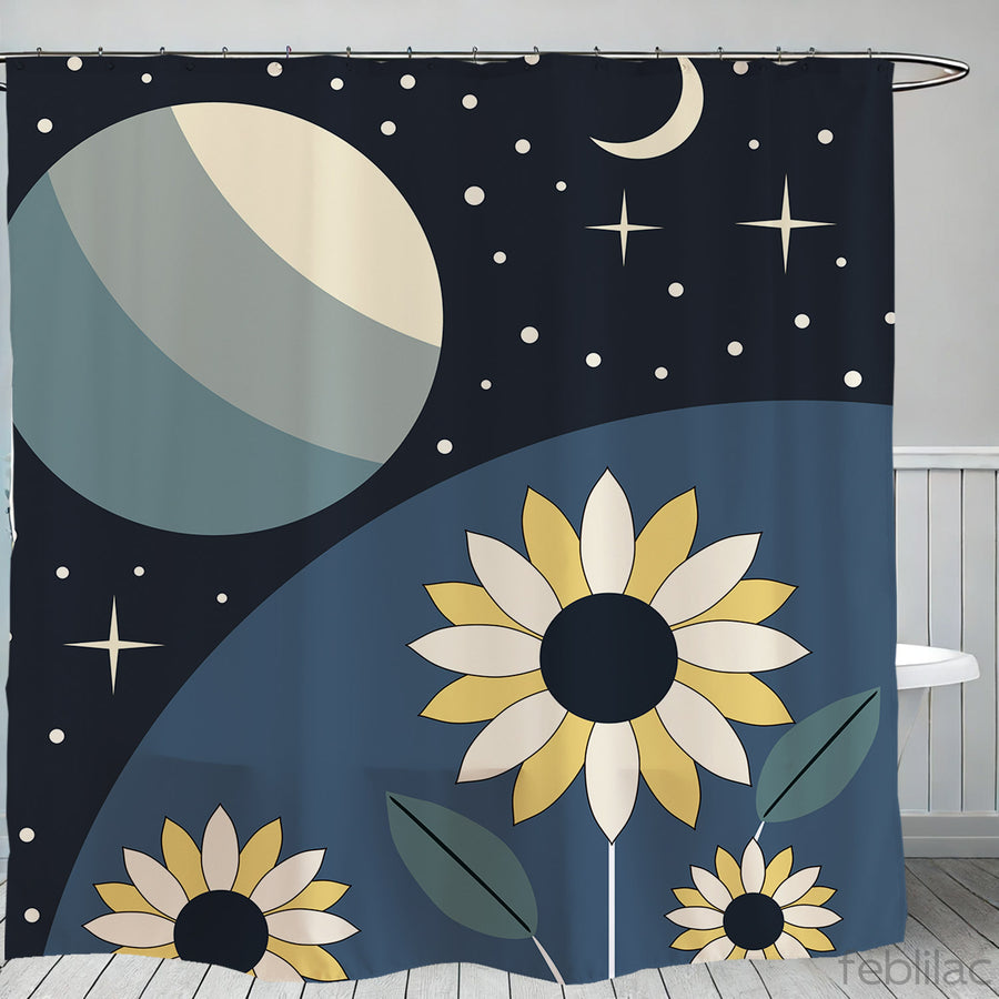 Feblilac Planet Sunflower Shower Curtain with Hook - view 2