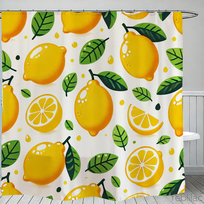 Feblilac Lemon Pattern Shower Curtain with Hooks