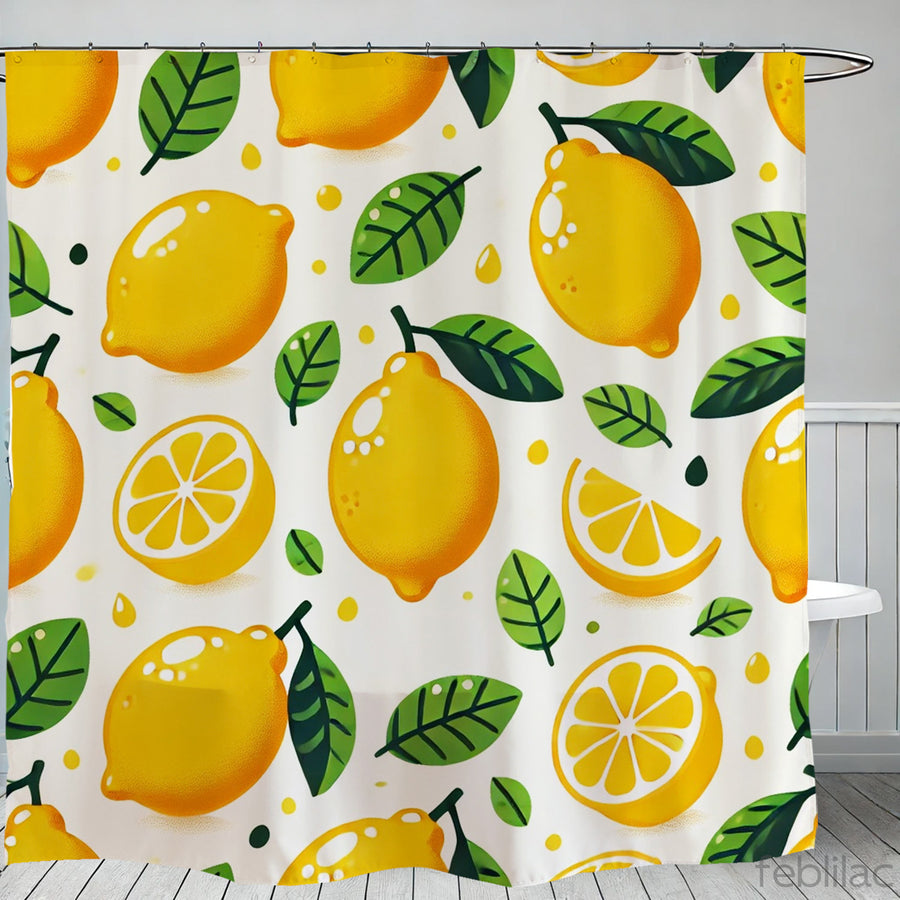 Feblilac Lemon Pattern Shower Curtain with Hooks - view 2